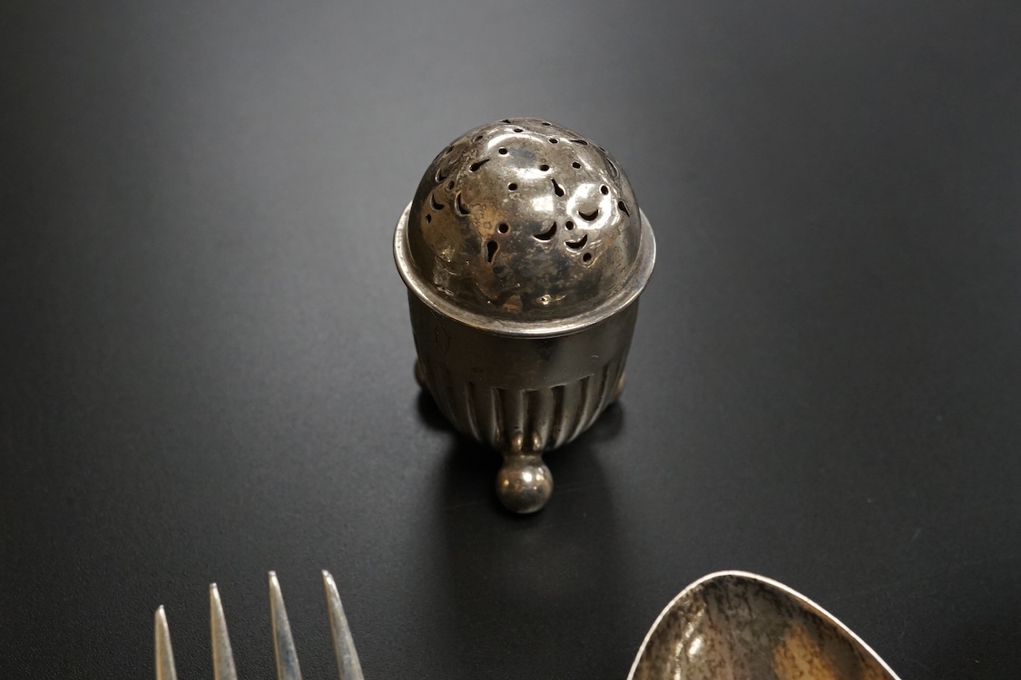 A quantity of assorted mainly 19th century flatware, various patterns, dates and makers including a set of six George III fiddle pattern table spoons by Eley, Fearn & Chawner, London, 1809, six silver fiddle pattern tabl